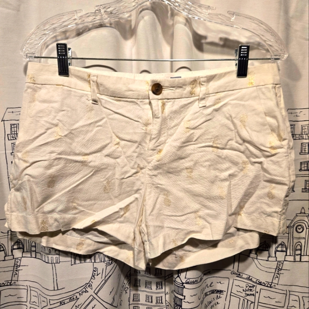 Good Used Women's Old Navy White Gold Glitter Pineapple Shorts Size 6
